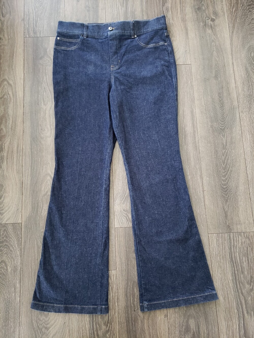 Spanx Flare Pull On Denim Jeans Women's 2X Tall dark indigo wash
